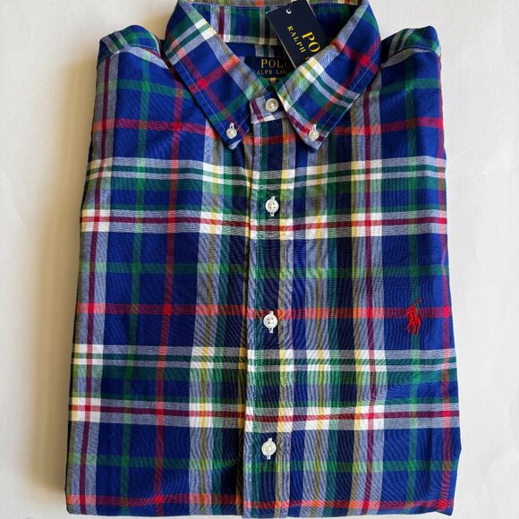 Polo Ralph Lauren Classic Fit Plaid Oxford Long Sleeve Button Down Shirt Royal